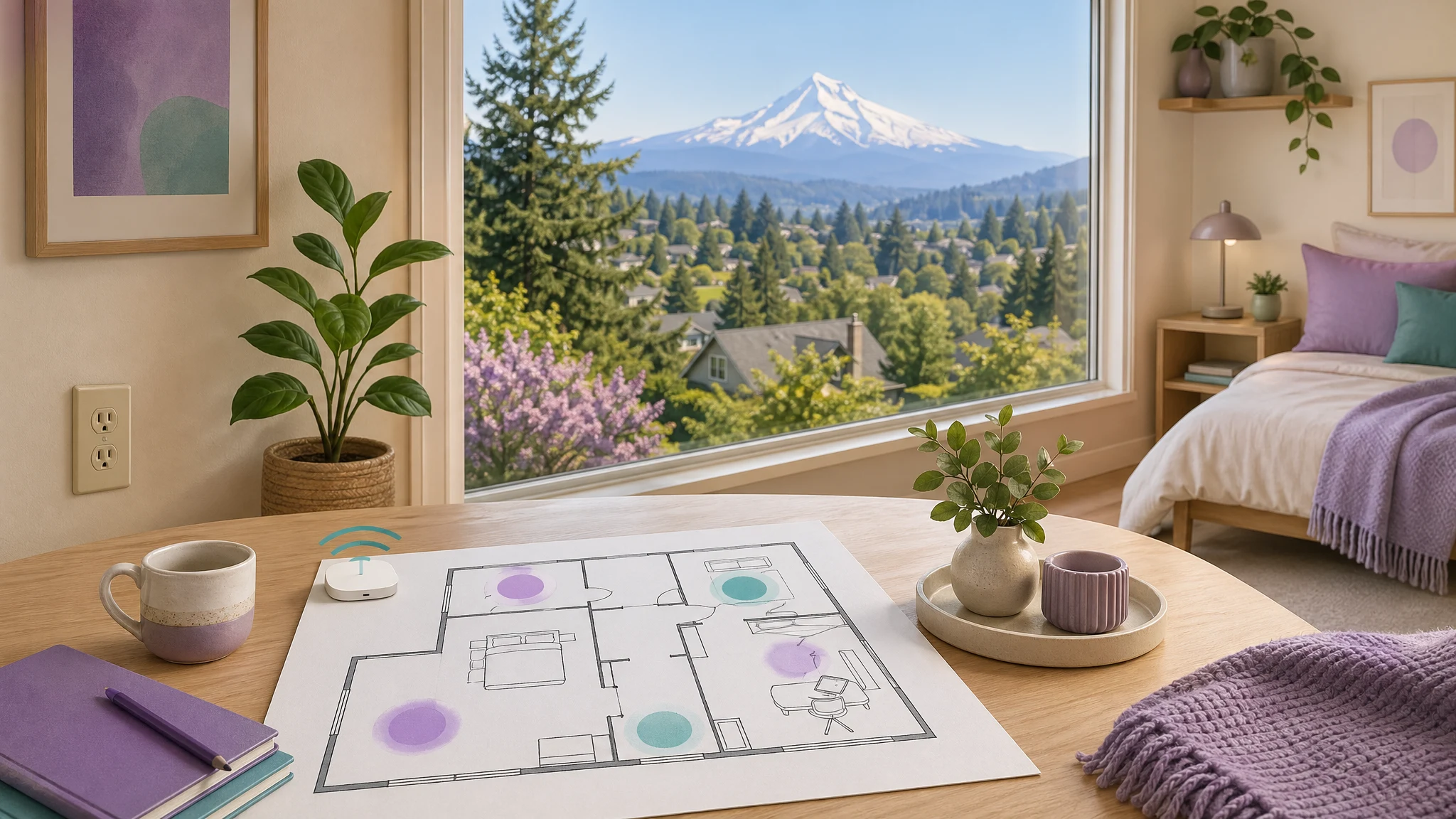 Mt Hood viewed from a Portland hillside, with natural scenery and no city skyline or meter.