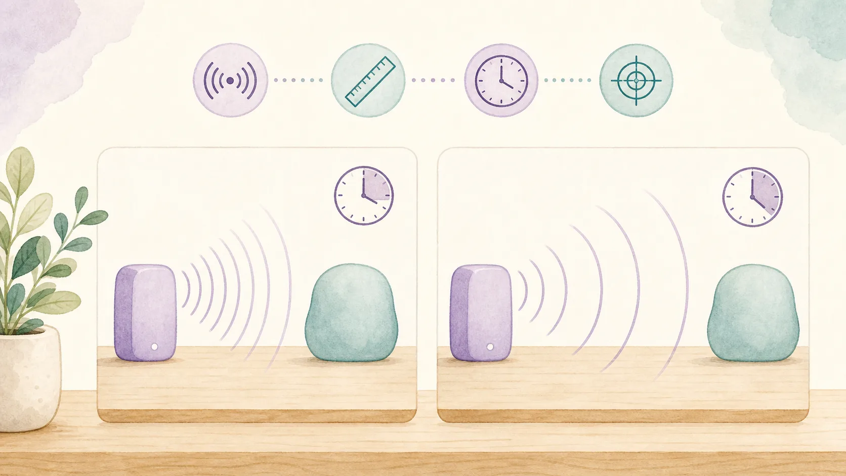 Two radiofrequency study setups with different signal, distance, timing, and measurement conditions.